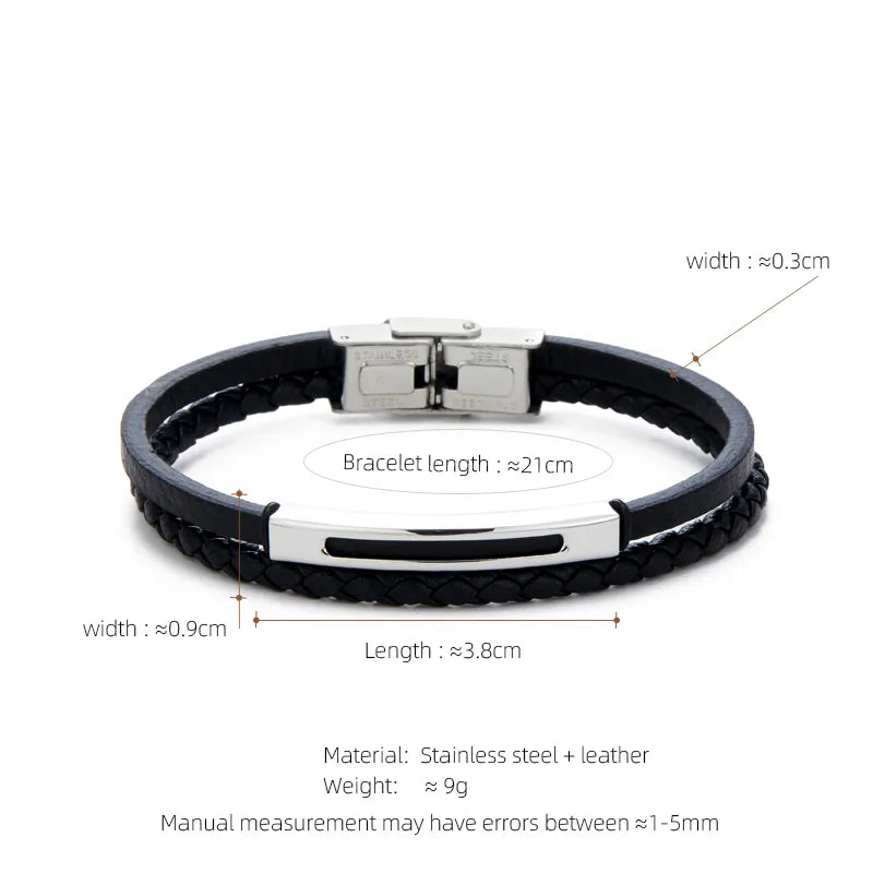 Casual Streetwear Geometric 304 Stainless Steel Pu Leather Braid 18K Gold Plated Men's Bracelets