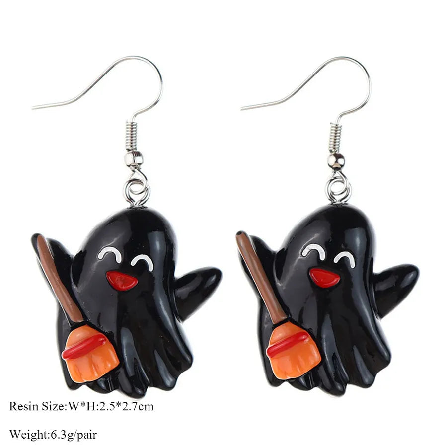 Halloween Series  Ear Rings Scary Funny Personality Skull Spider Ghost Pumpkin Resin Earrings Dangle