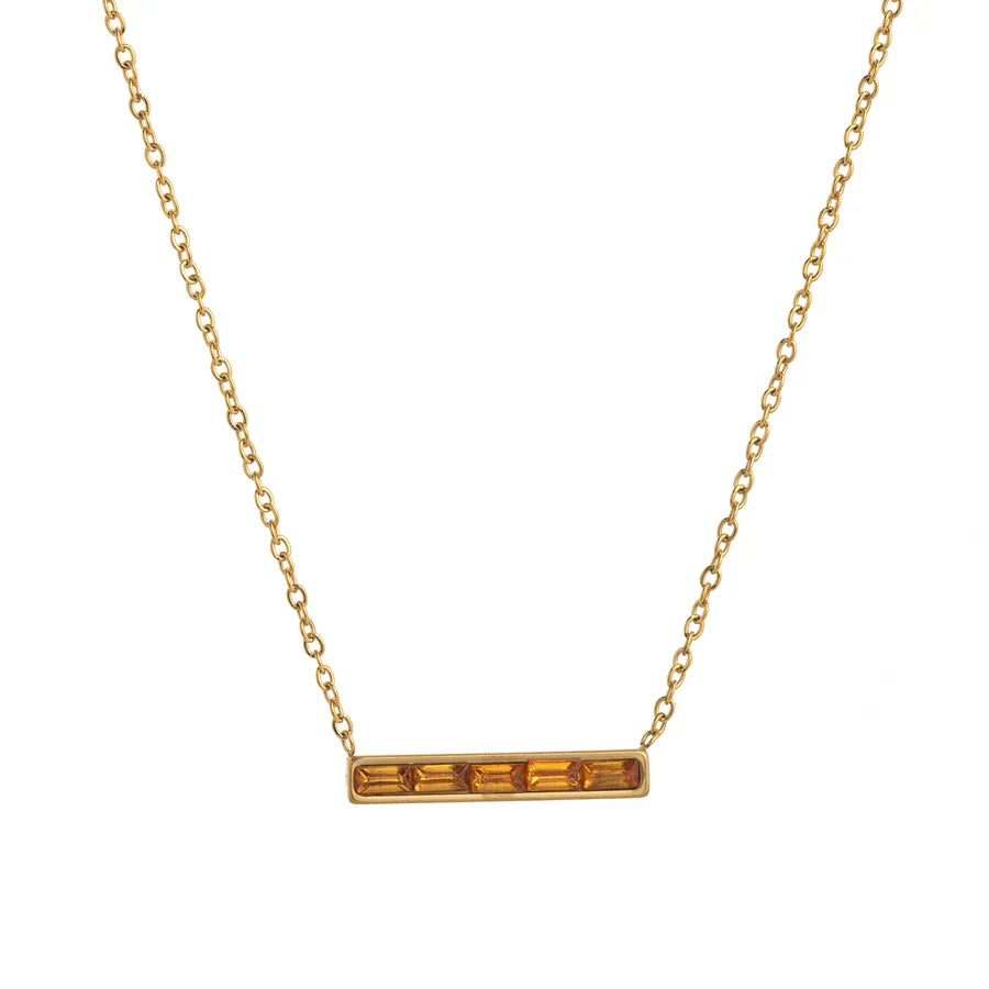 Wholesale Jewelry Lady Simple Style Shiny Rectangle 304 Stainless Steel Zircon 18K Gold Plated cable chain Pendant Necklace