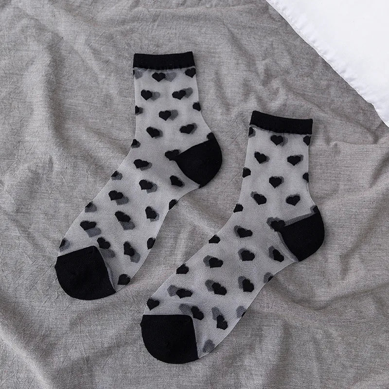 retro polka dot love vertical strips glass silk card silk socks women's tube socks wholesale