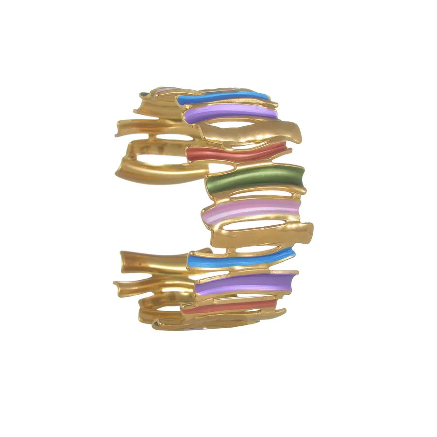 Retro Classic Style Geometric 304 Stainless Steel 18K Gold Plated Bangle In Bulk