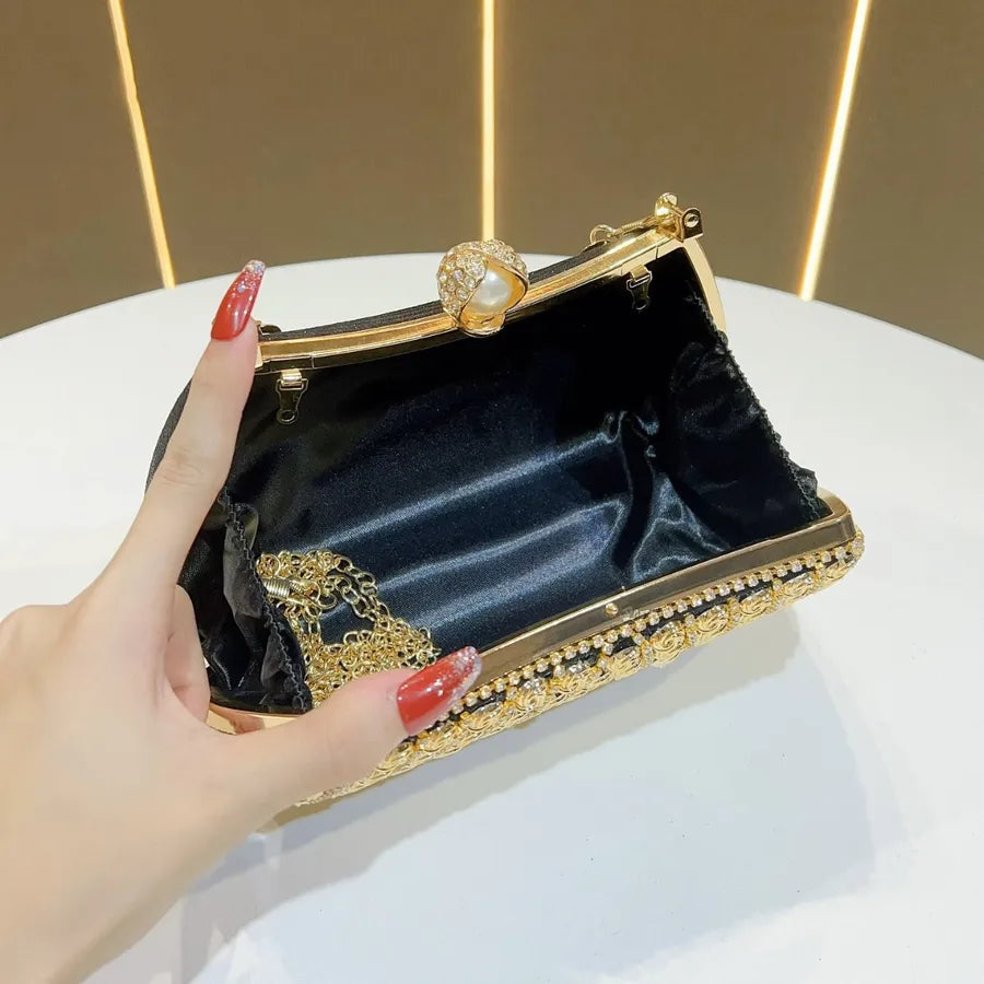 Retro Chinese Style Diamond Embedded High-End Sensation Wedding Handbag Women's Evening Dress Bag Cheongsam Clutch Bag