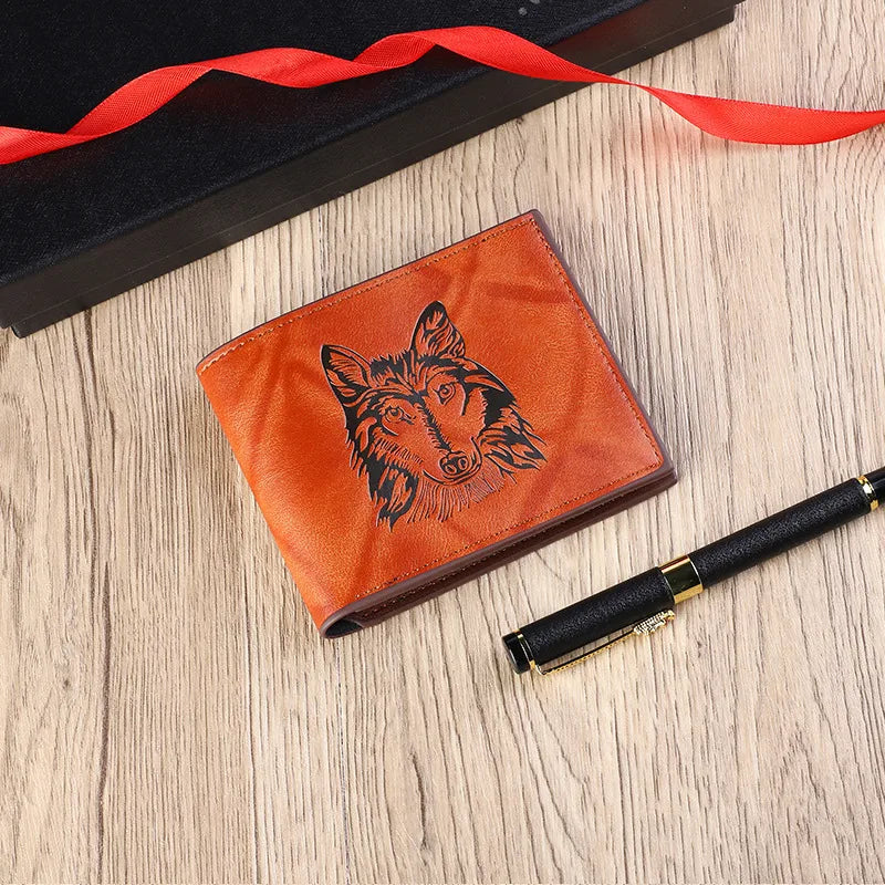 Men's Wolf Pu Leather Flip Cover Small Wallets