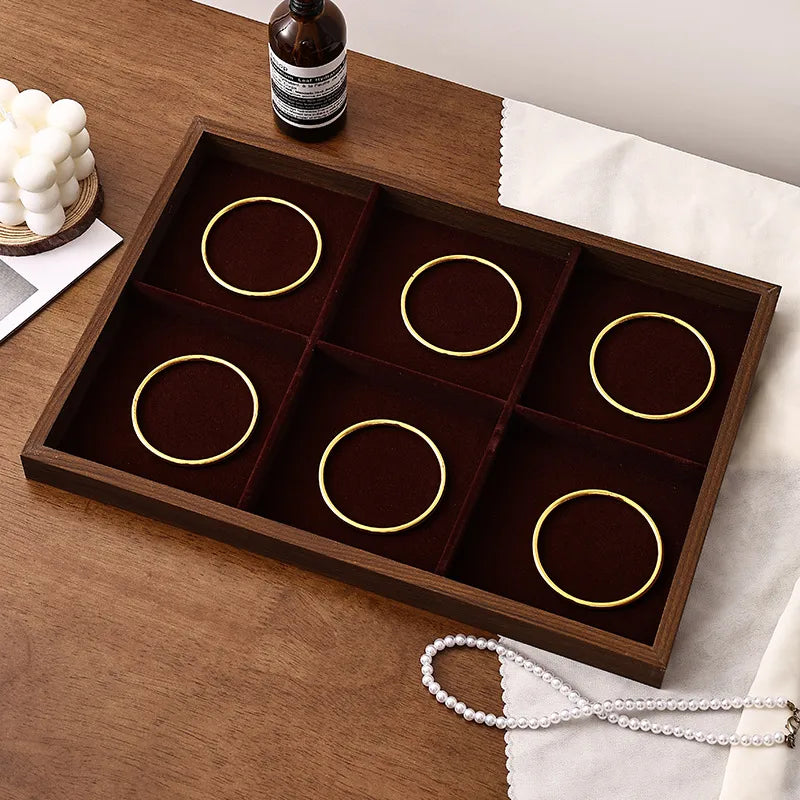 Walnut Wood Jewelry Display Tray Earring Necklace Bracelet Ring Stand Night Market Stall Props Luxury Style Jewelry Holder