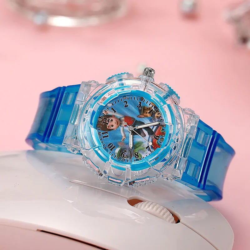 in stock Supply Children's Kindergarten Luminous Watch Wang Wang Team Colorful Flash Boys Quartz Wristwatch
