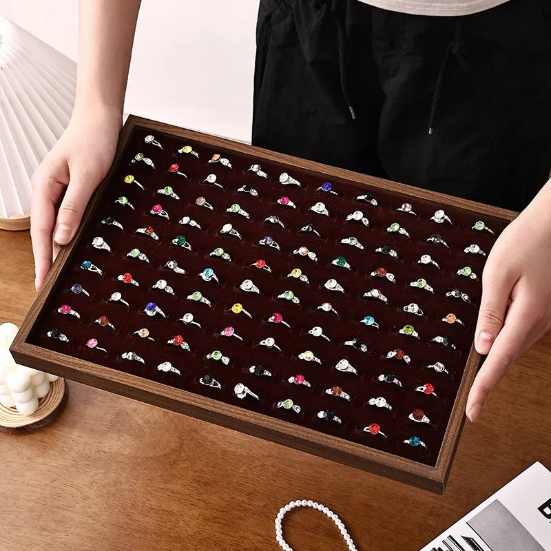 Walnut Wood Jewelry Display Tray Earring Necklace Bracelet Ring Stand Night Market Stall Props Luxury Style Jewelry Holder