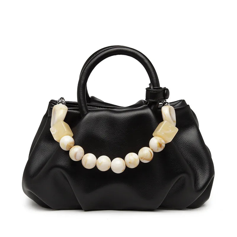 Women's Medium Pu Leather Solid Color Streetwear Beading Magnetic Buckle Cloud Shape Bag