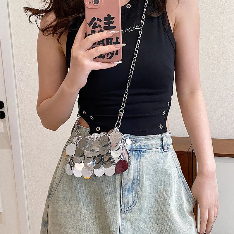 Women's Small PVC Solid Color Streetwear Weave Chain Square Zipper Shoulder Bag