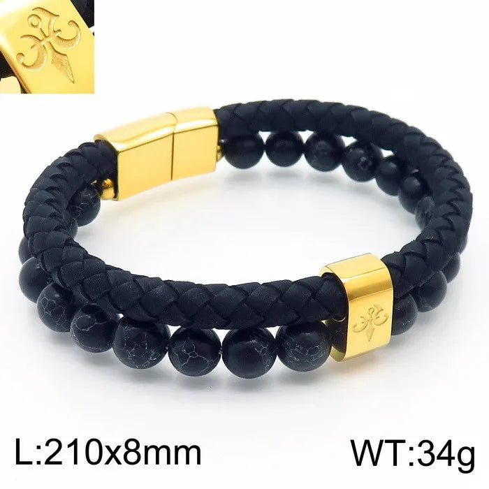 Simple Style Solid Color Titanium Steel Layered Men's Bracelets