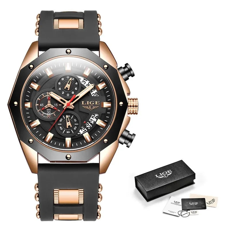 LIGE/LIGE 8908 sports quartz watch multifunctional six-pin calendar student youth Polygon Watch