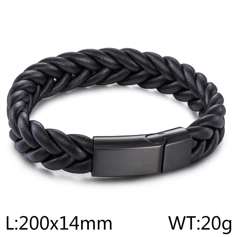 Hip-Hop Retro Solid Color Pu Leather Braid Men's Bangle