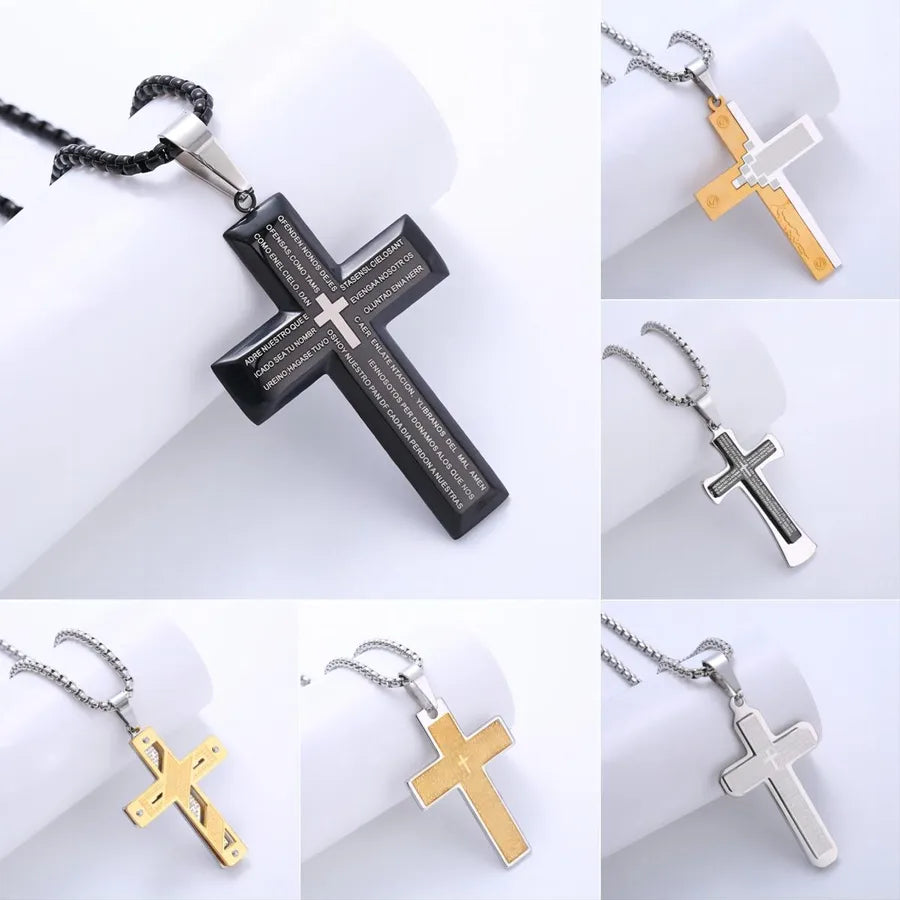 1 piece hip-hop cross stainless steel plating 18k gold plated men's pendant necklace