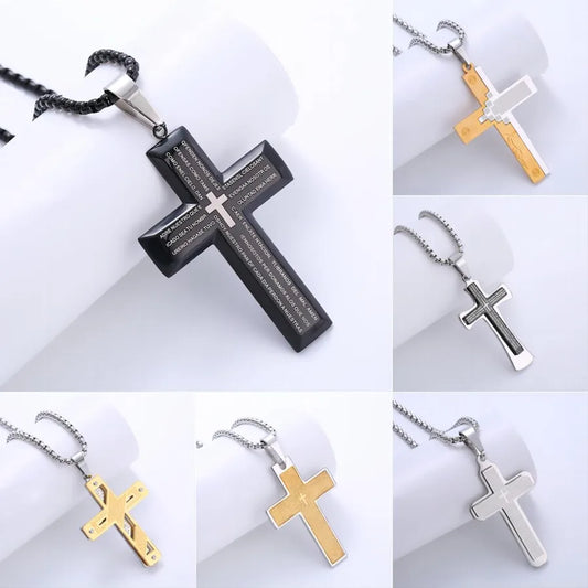 1 piece hip-hop cross stainless steel plating 18k gold plated men's pendant necklace