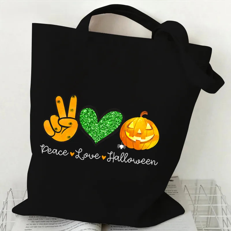 Halloween Cartoon Pumpkin Decorated Student Canvas Bag Handbag Shopping Commuter Bag Large Square Fashion Tote Bag