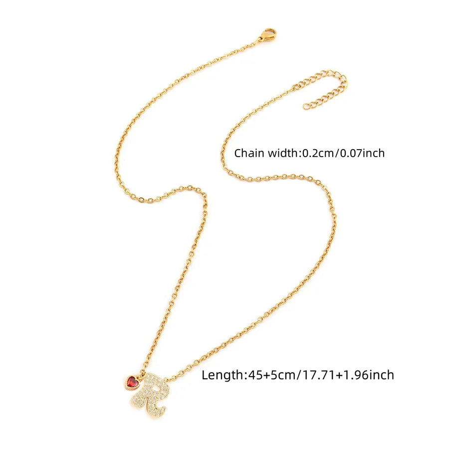 Wholesale Jewelry Elegant Simple Style Classic Style Letter Heart Shape 201 Stainless Steel Artificial Crystal Copper cable chain Pendant Necklace