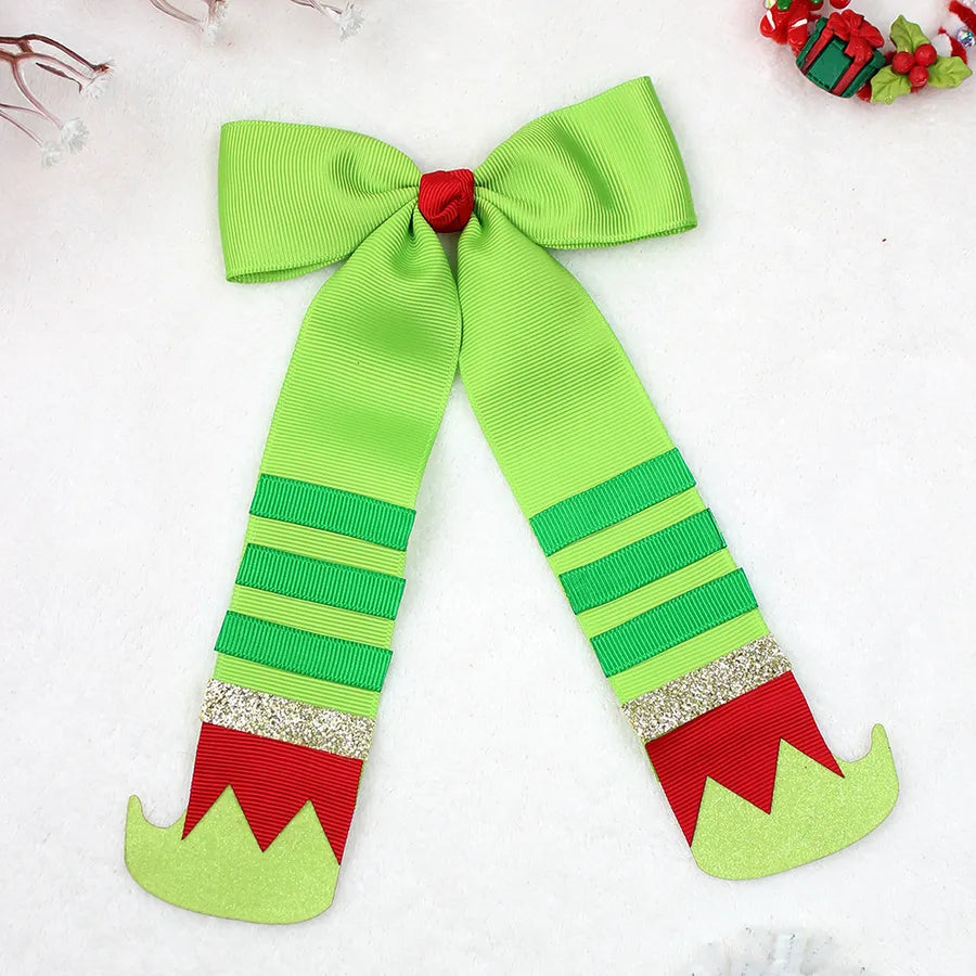 Christmas Boot Hair Clip Butterfly Knot Sash Red And Green Color Matching Christmas Costume Headwear Girls Cute Hair Accessories