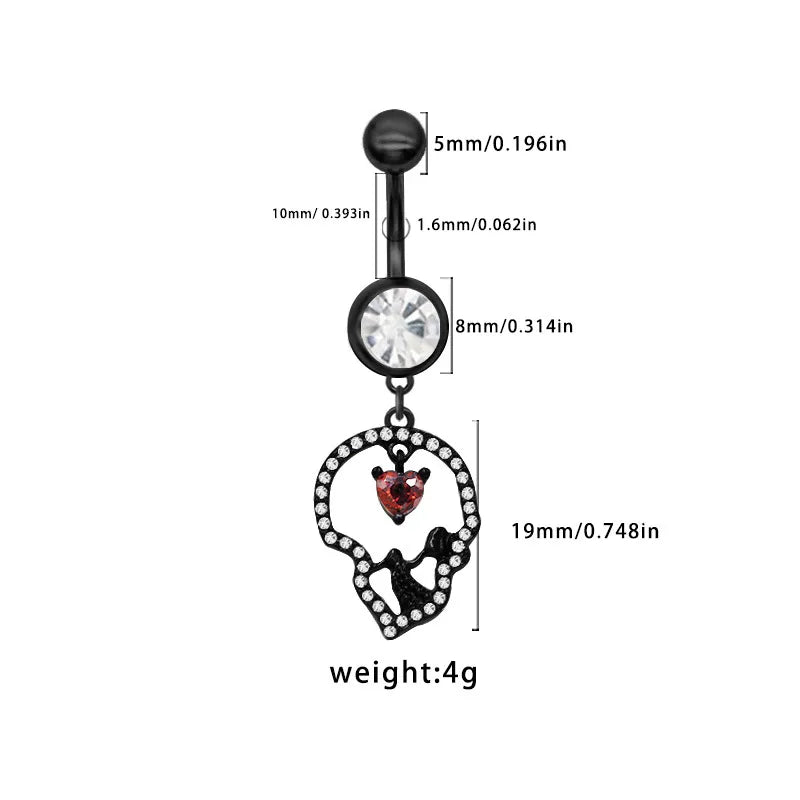 Dark Series Halloween Heart Shaped Zircon Pendant Belly Button Ring Body Piercing Human Form Geometric Pattern Unisex Design