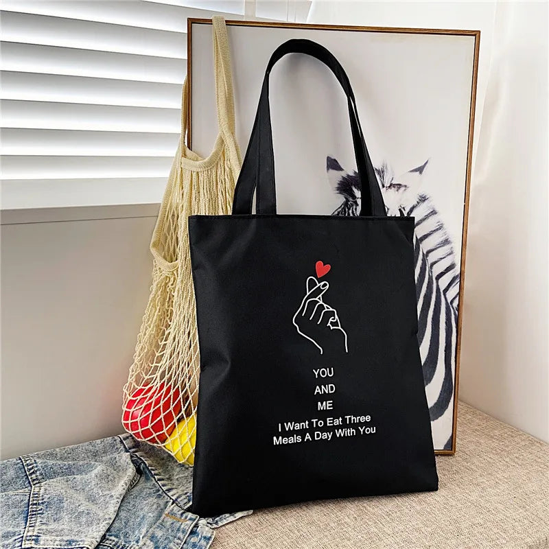 Women's Cute Basic Animal Letter Fruit Canvas Shopping bags