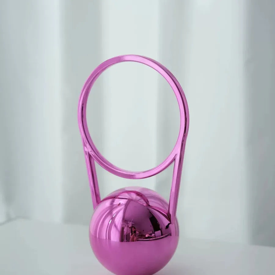 Elegant Round Ball Plated Handle PVC Dinner Bag Simple Fashion Show Handbag Small Fragrance Style  New Moon Bag Multicolor Splicing Macaron Color