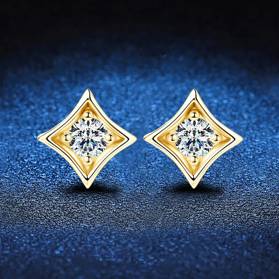 1.0ct Moissanite 925 Sterling Silver Drop Earrings Earrings GRA Certificate Round Brilliant Cut Geometric 18K Gold Plated Drop Earrings Earrings