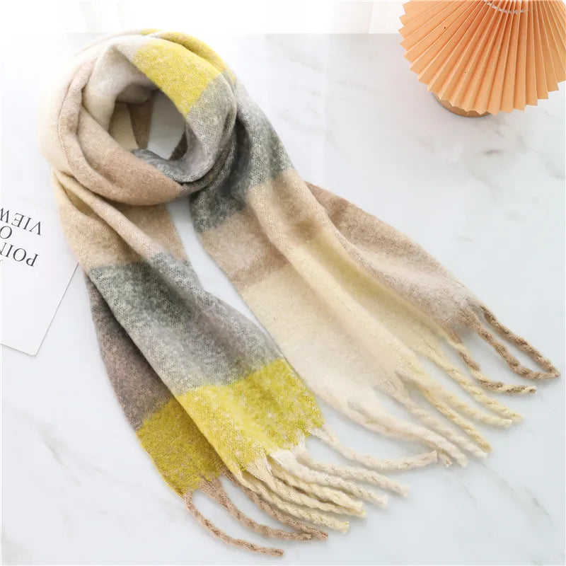 women's casual plaid imitation cashmere tassel scarf