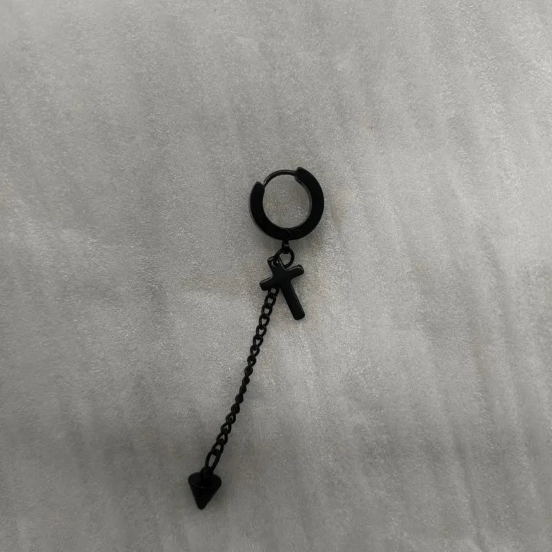 Titanium steel earrings men's ear clip no hole no pierced female trendy men hip hop street tassel chain in stock long earrings