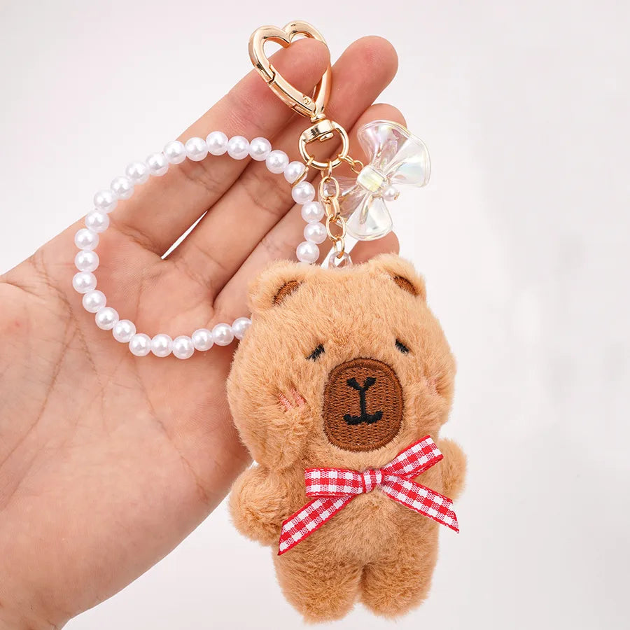Cute Metal Keychain Pendant Beaded Bookbag Girl's Bag Charm  Style Cartoon Design Half Handmade Flower