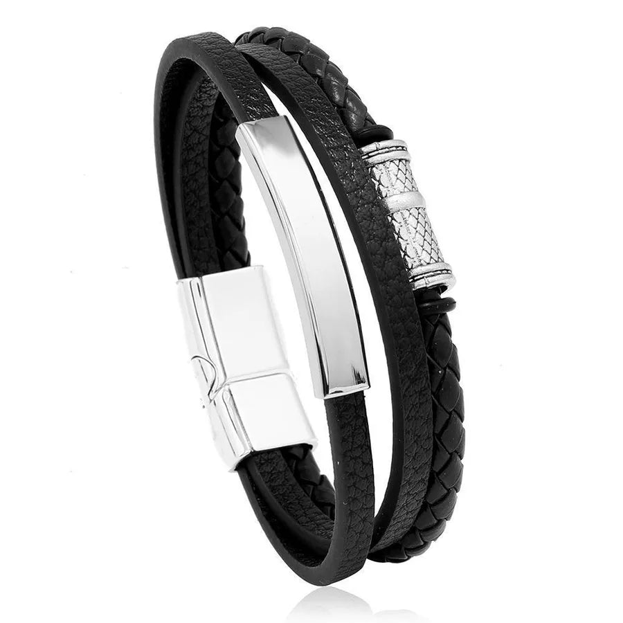 Retro Simple Style Geometric Pu Leather Alloy Wax line Men's Bracelets Men Cord & Leather Bracelets