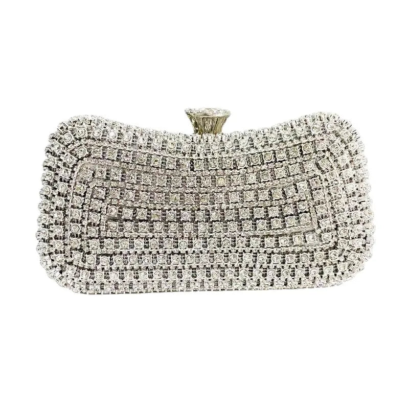 black gold silver polyester solid color rhinestone square clutch evening bag