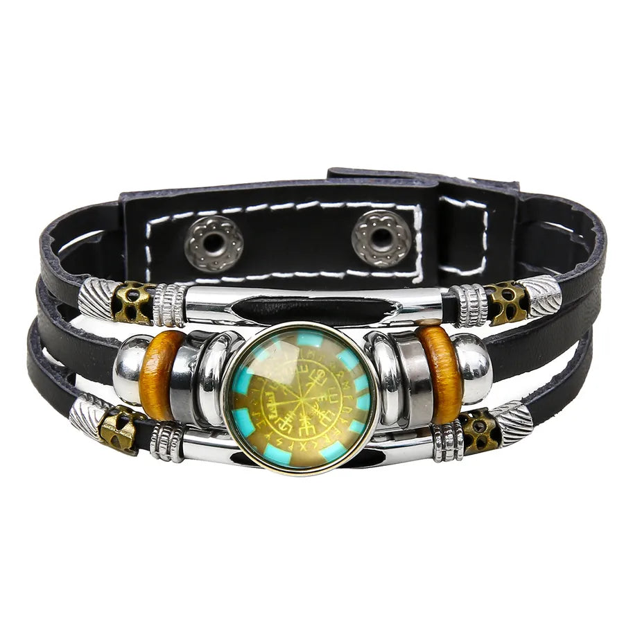 Hot Sale Viking Pirate Compass Pattern Leather Bracelet   Retro Multi-Layer Beaded Bracelet