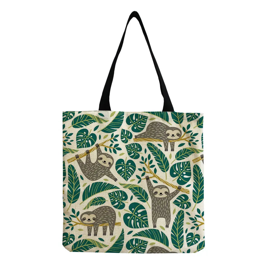 Women's Cute Cartoon Letter Linen Shopping bags