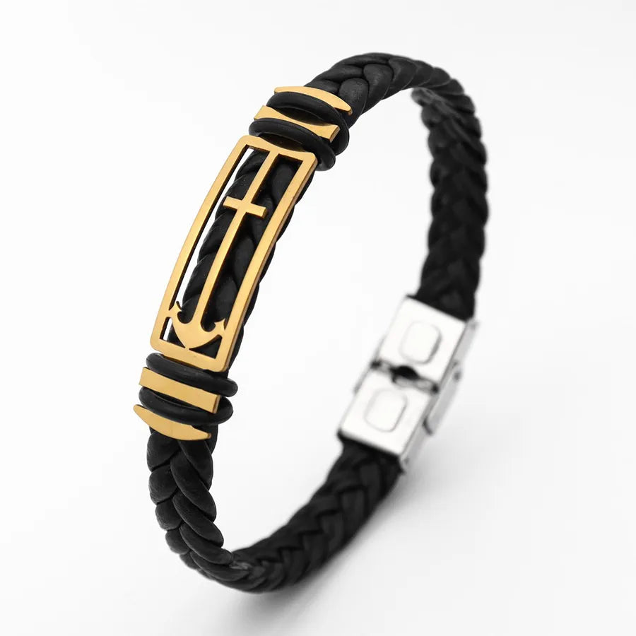 Retro Punk Solid Color Pu Leather Men's Bracelets Men Cord & Leather Bracelets