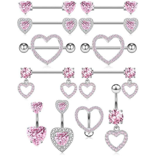 1 Piece 1 Set Belly Rings Simple Style Heart Shape 304 Stainless Steel Inlay Zircon