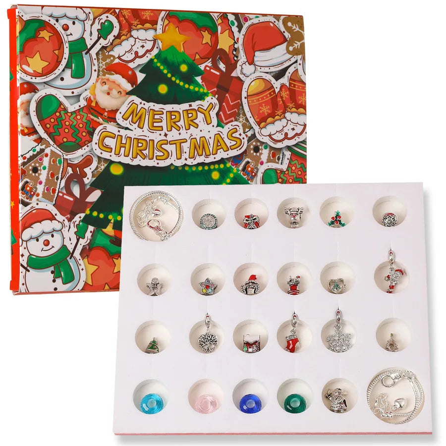 Christmas Countdown Calendar Gift Box DIY Christmas Bracelet Necklace Set Child Advent Festival Gifts Alloy Jewelry Kit