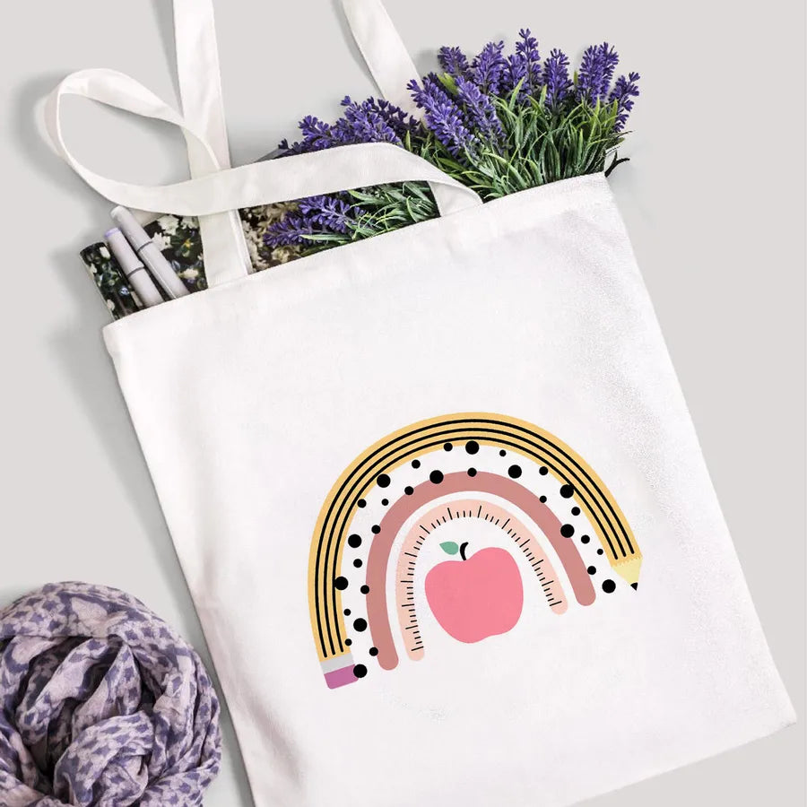 foreign trade Teach Love Rainbow printed canvas bag shoulder bag student fashion handbag spot