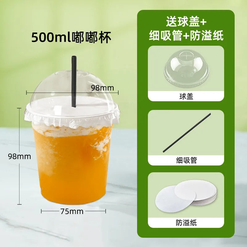 in stock wholesale disposable cup milk tea batch with lid thickened transparent plastic cup stall store packing cup