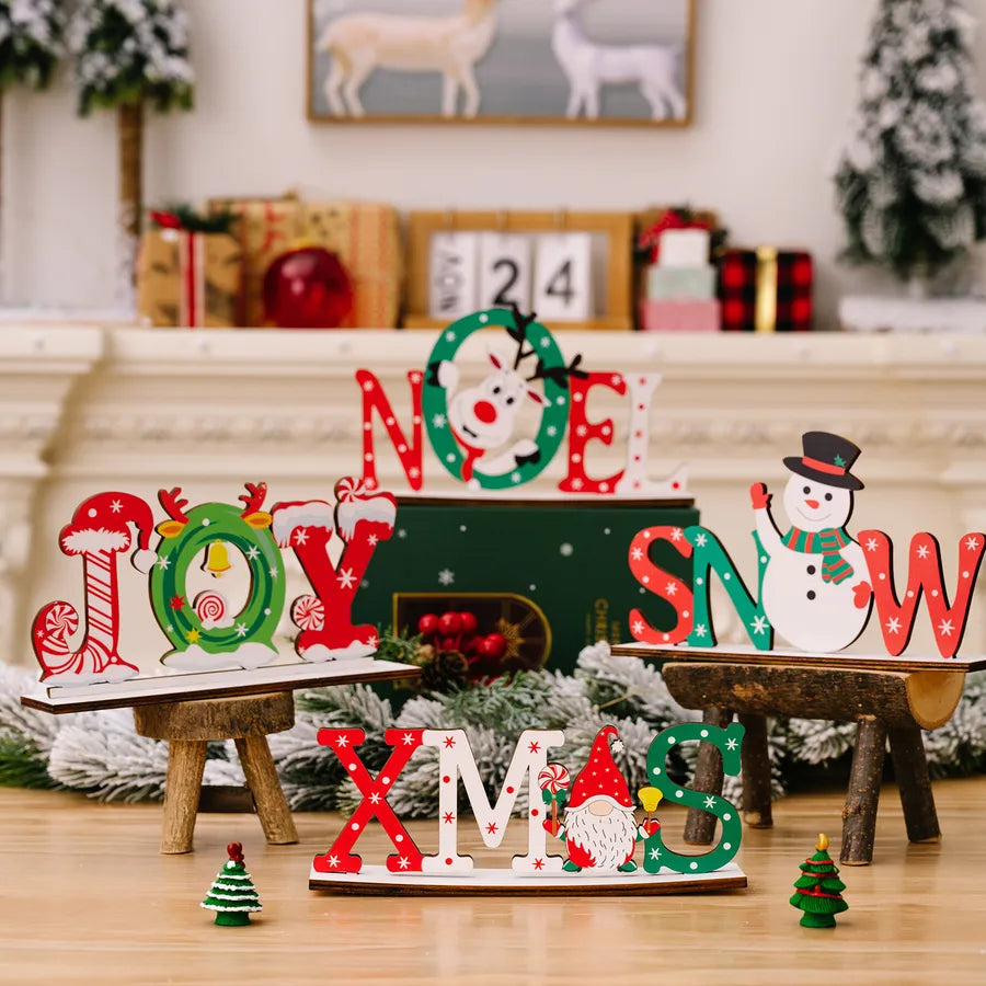 Christmas Cartoon Style Letter Snowman Wood Party Ornaments