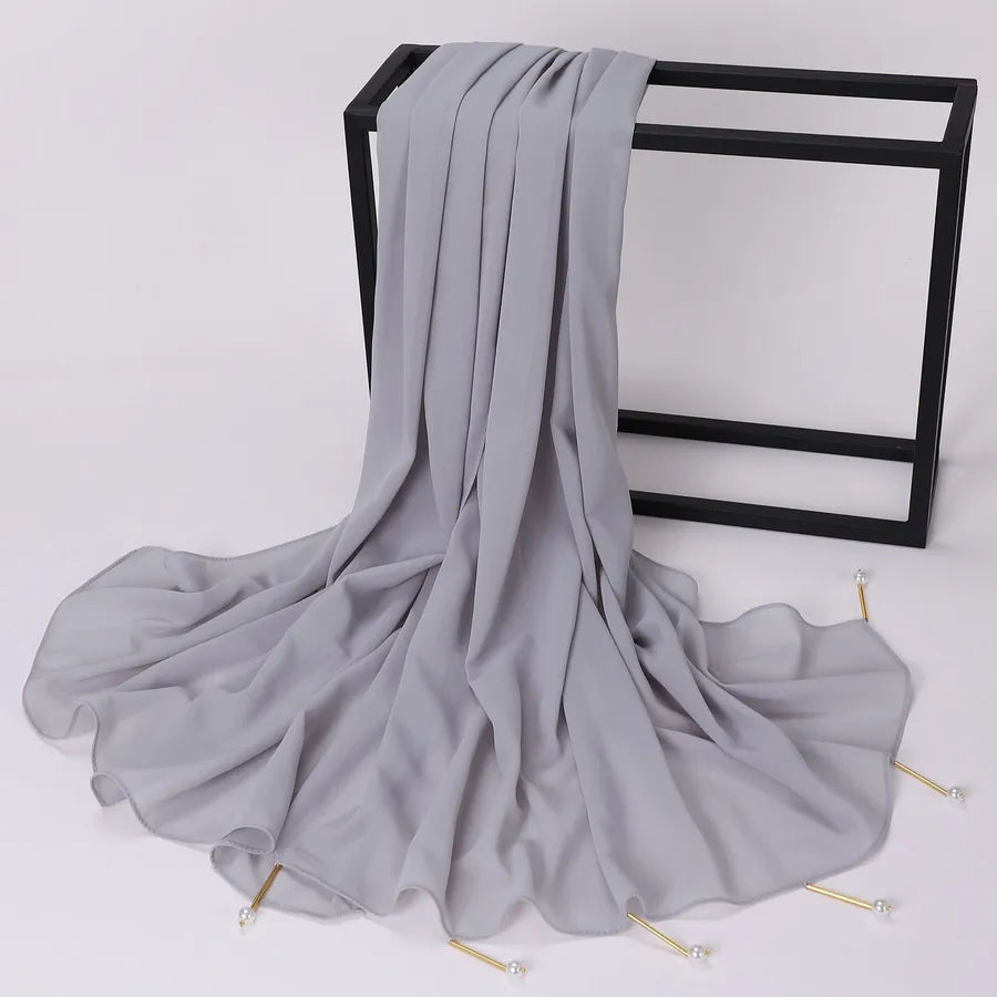 women's casual elegant sweet solid color chiffon hijab