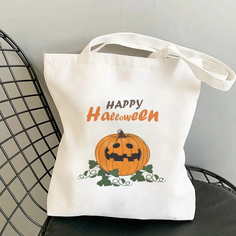 Halloween Women's Medium Canvas Pumpkin Cat Cute Square Open Underarm Bag