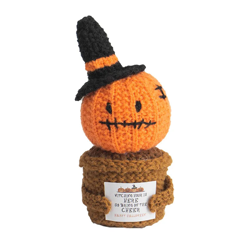 Halloween Knitted Funny Expression Doll Positive Energy Card Ghost Potted Plant Decoration Cotton Material Toy