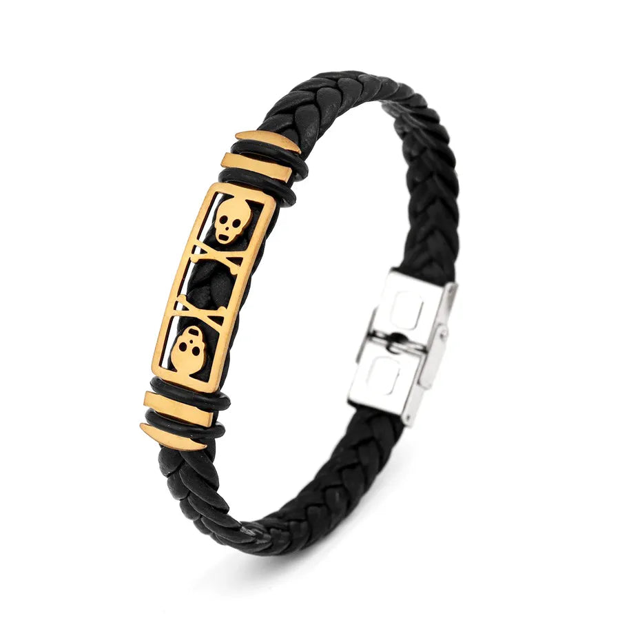 Retro Punk Solid Color Pu Leather Men's Bracelets Men Cord & Leather Bracelets
