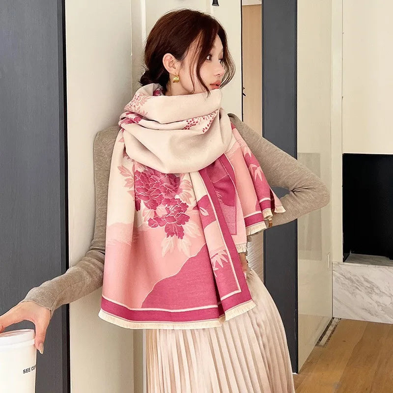 Unisex Basic Color Block Flower Acrylic Scarf