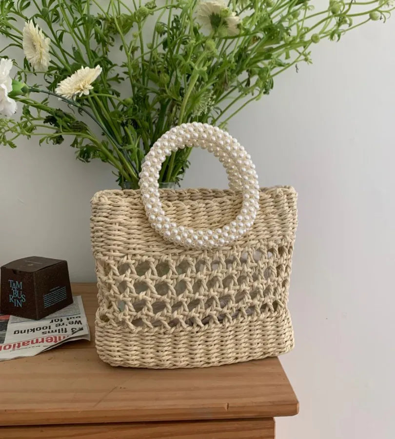 Chopped Straw Women's Woven Bag Hollow Portable Women's Bag Spring and Summer Niche Woven Bag New Fabric Straw Woven Bag Woven Bag Foreign Trade Hot Sale