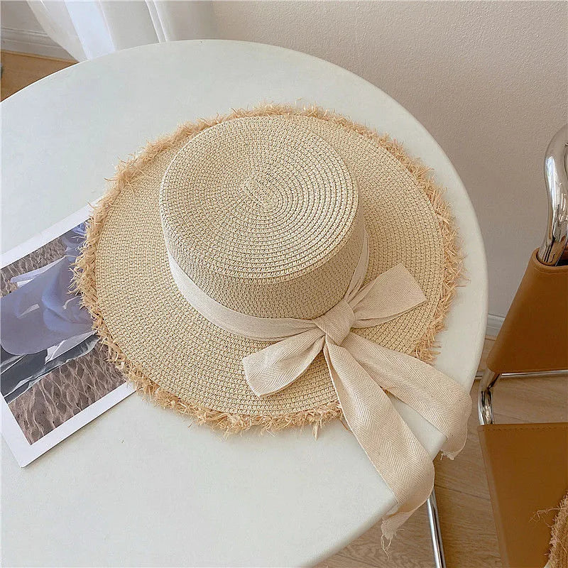 Women's Sweet Simple Style Solid Color Flat Eaves Straw Hat