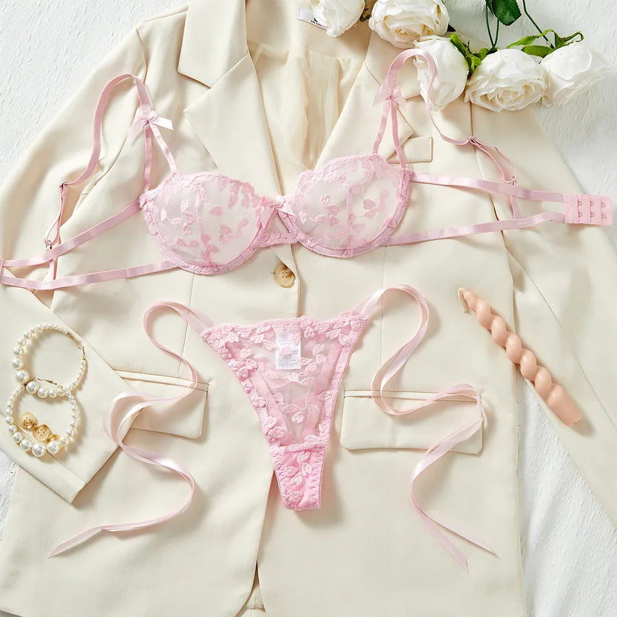 Women's Sexy Plant Sexy Lingerie Sets Home Honeymoon Sheer Bra Low Waist Bandage See-Through Sexy Lingerie