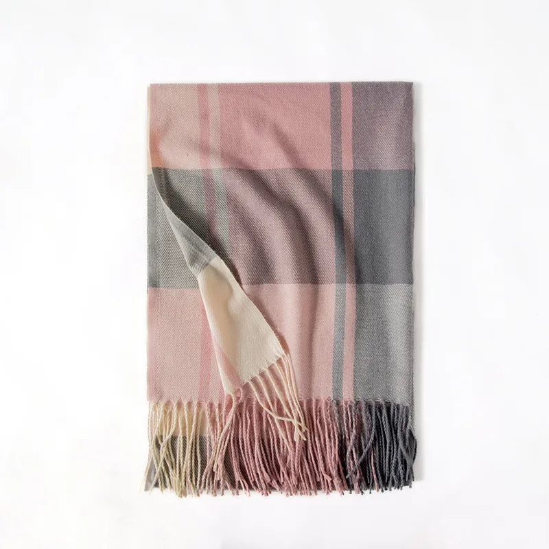 women's fashion plaid polyester knitted winter scarves