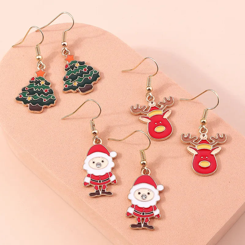 fashion christmas tree santa claus snowman alloy plating inlay rhinestones women's drop earrings 1 set