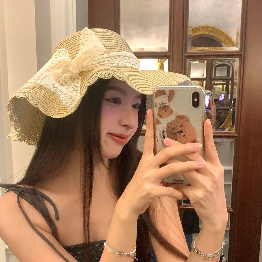 Women's Cute Simple Style Solid Color Big Eaves Straw Hat