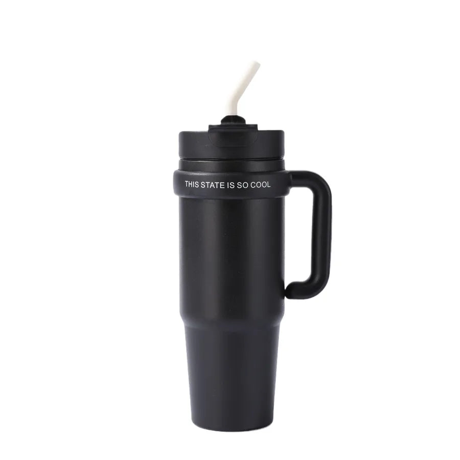 Giant 30Oz Handle Cup, 304 Stainless Steel Thermos Cup, Car Double Drinking Straw Large Ice Cup