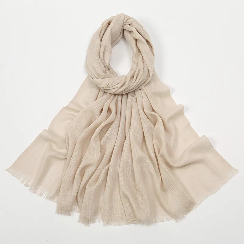 Unisex Simple Style Solid Color Slub Cotton Tassel Scarf